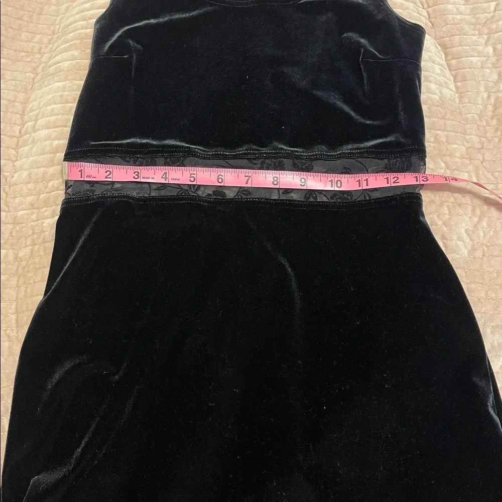 90s Black Velvet Mini Dress with Roses Mesh - Picture 5 of 7